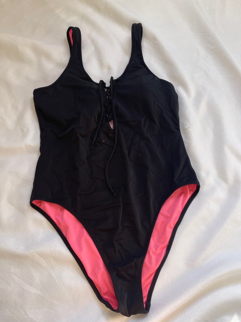 PINK Victoria's Secret Black One-Piece Swimsuit with Pink Lining